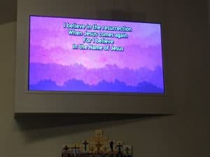 Music lyrics on a screen